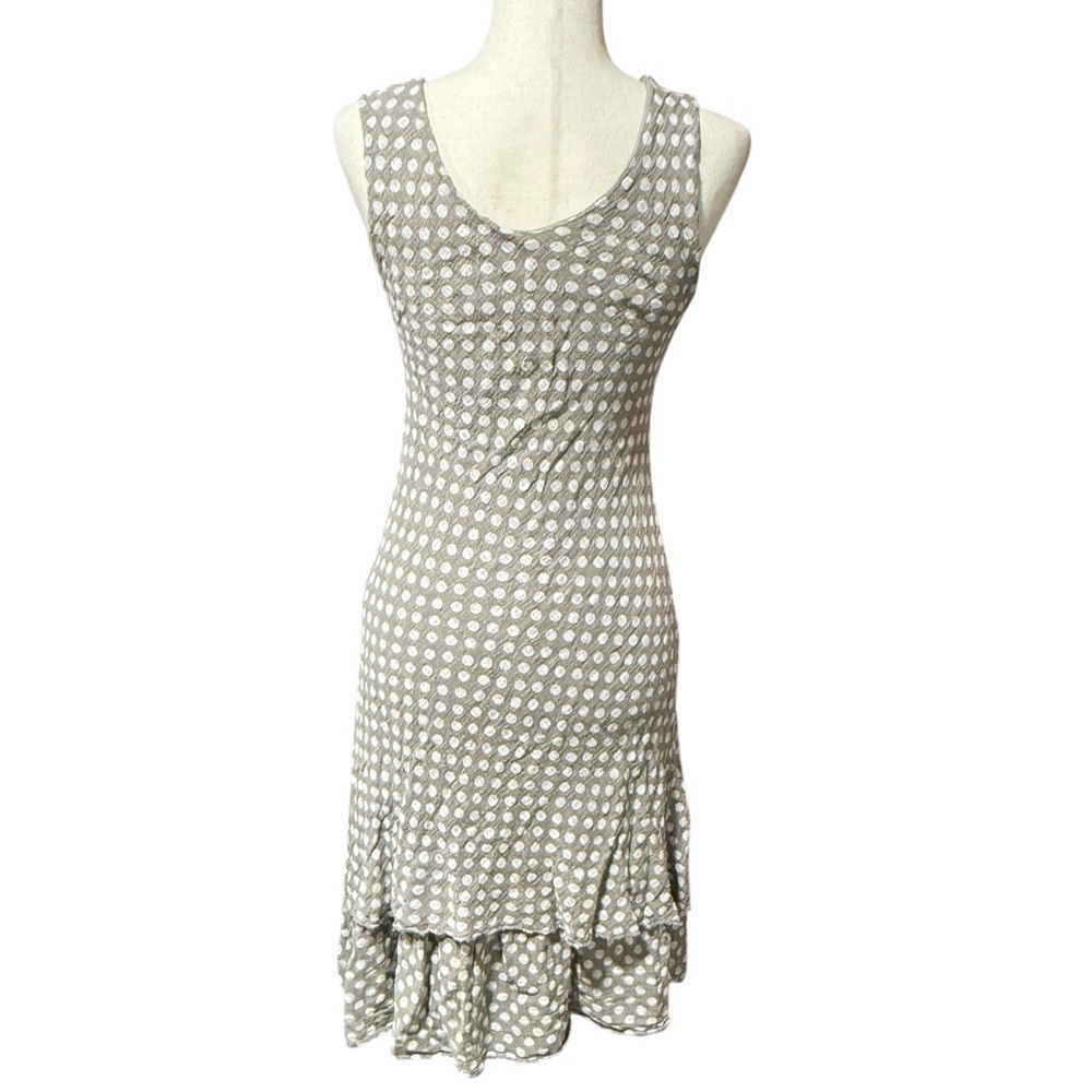 Angela Mara Gauzy Cotton Blend Tan Polka Dot Tiered Dress Size M Italian Beachy - Picture 4 of 10